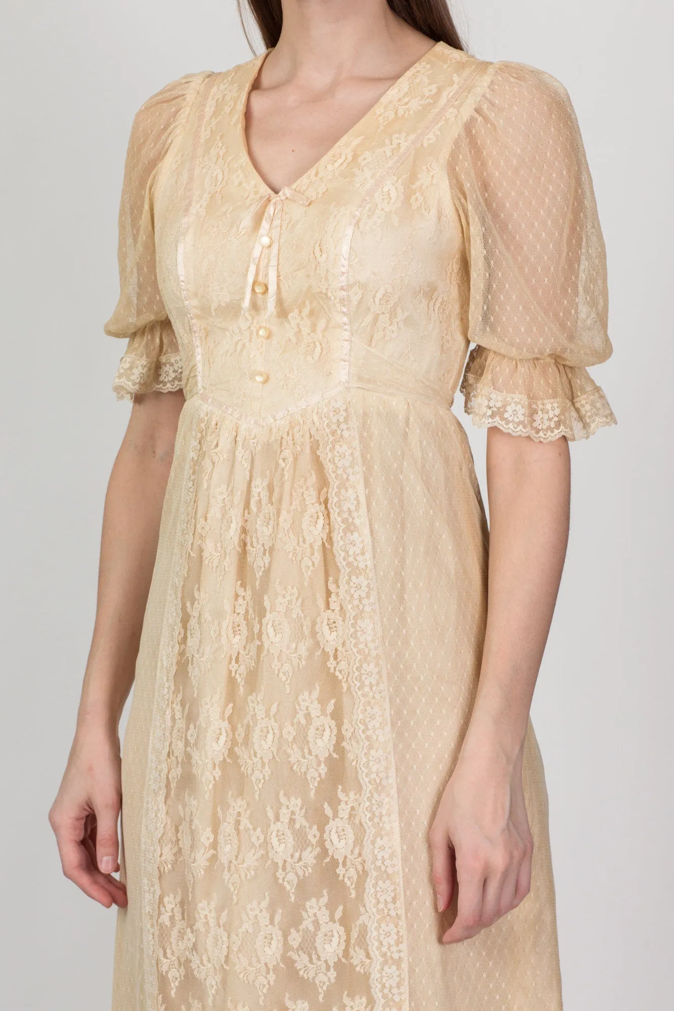 60s Nu-Mode Lace Prairie Gown - Extra Small