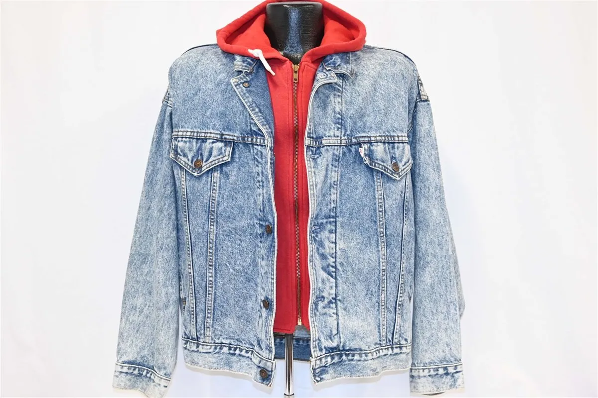 90s Levi's Acid Wash Layered Hoodie Denim Jacket Medium