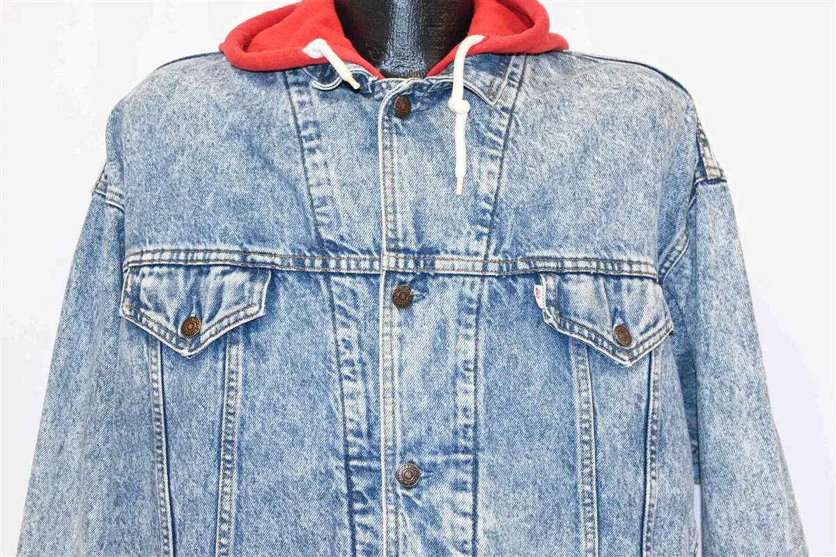90s Levi's Acid Wash Layered Hoodie Denim Jacket Medium