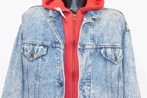 90s Levi's Acid Wash Layered Hoodie Denim Jacket Medium