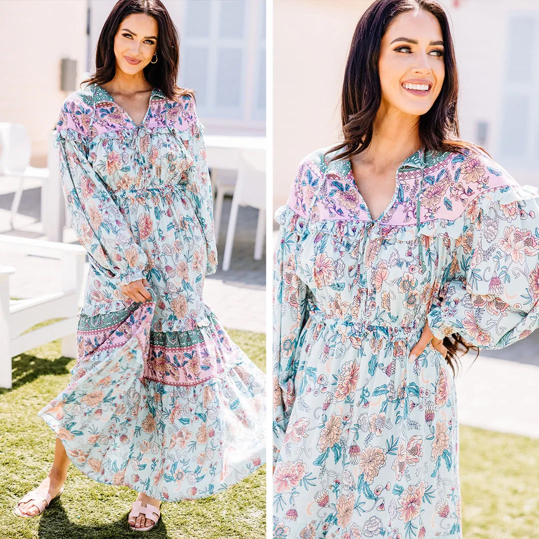 Always With You Aqua Blue Floral Maxi Dress