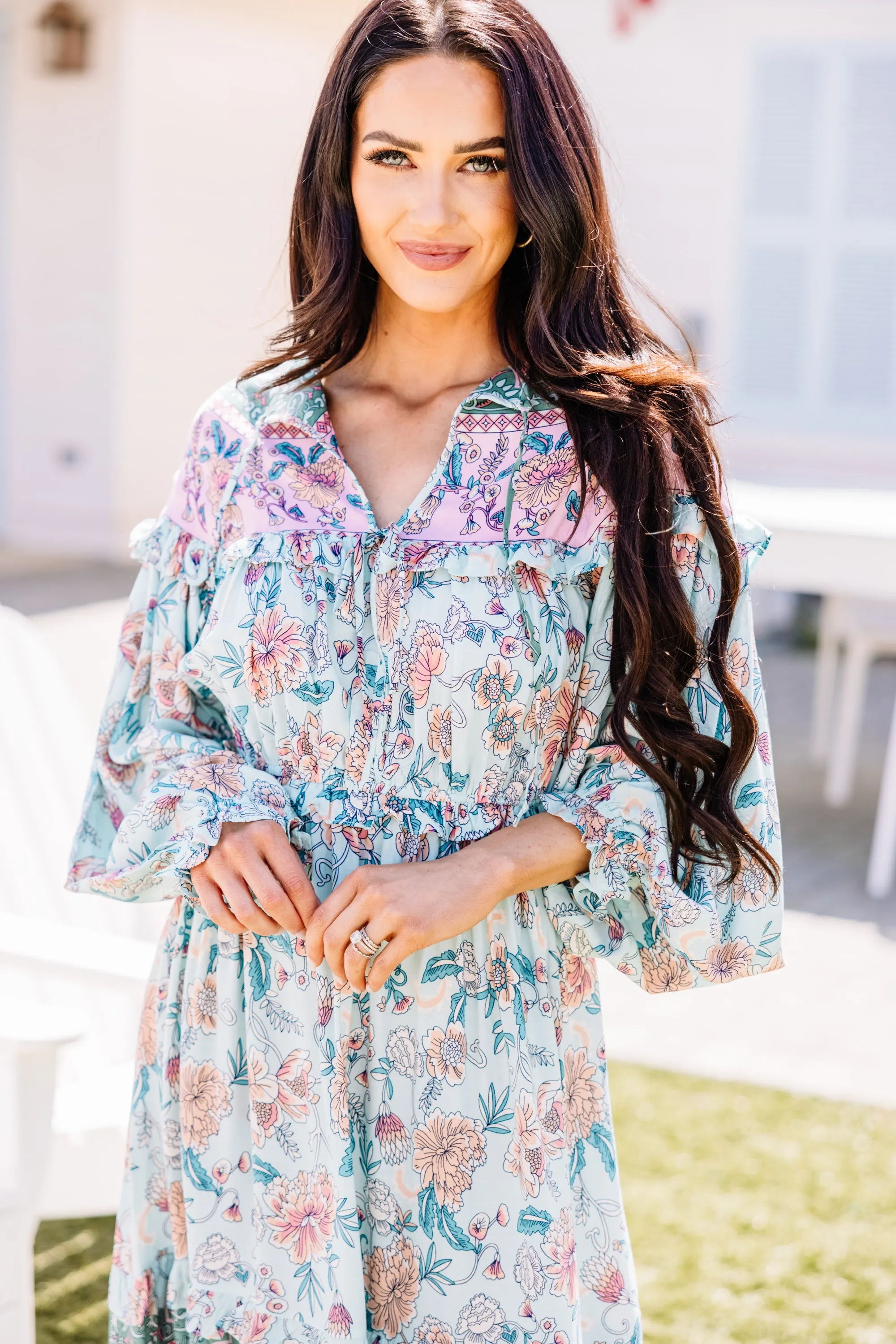 Always With You Aqua Blue Floral Maxi Dress