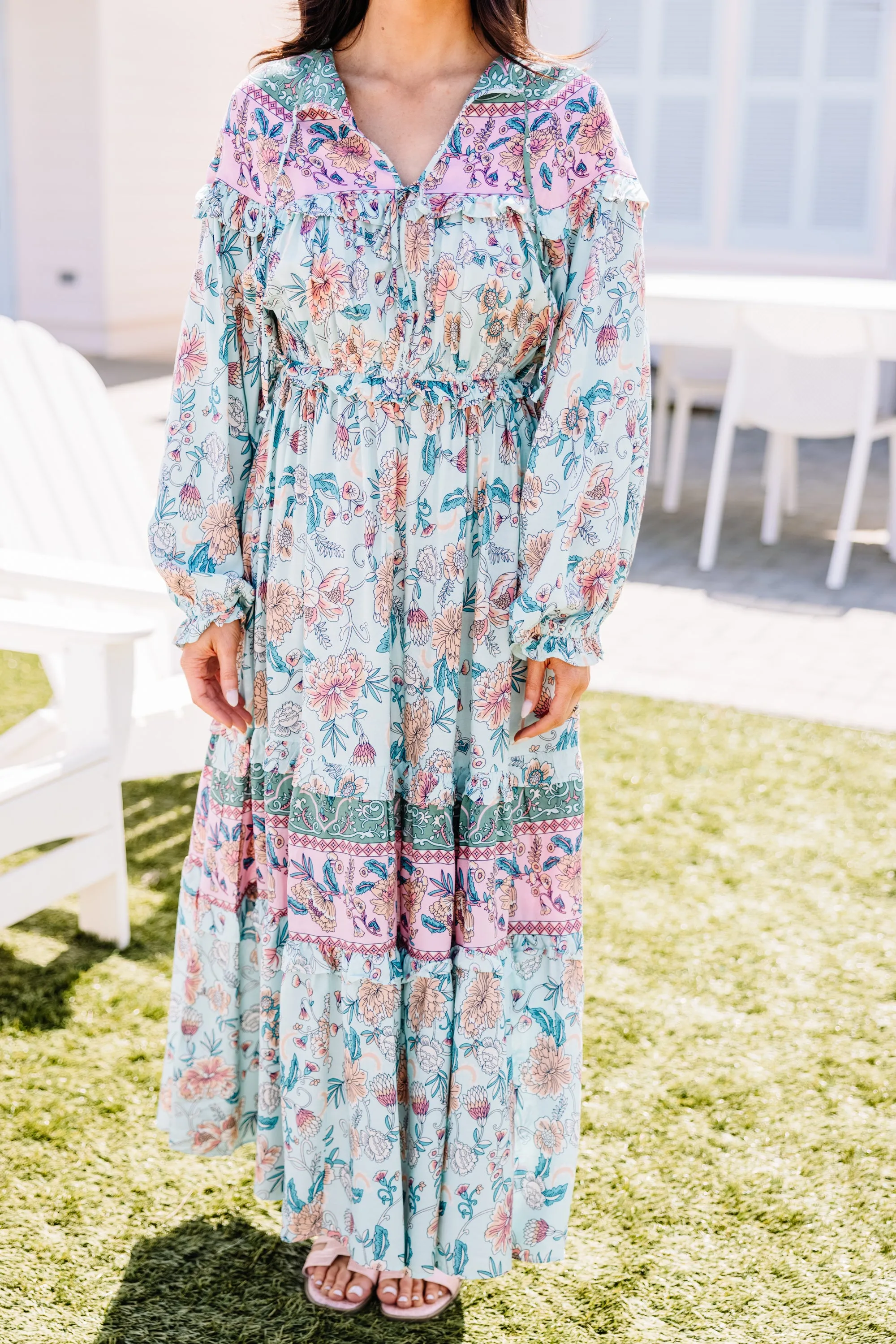 Always With You Aqua Blue Floral Maxi Dress
