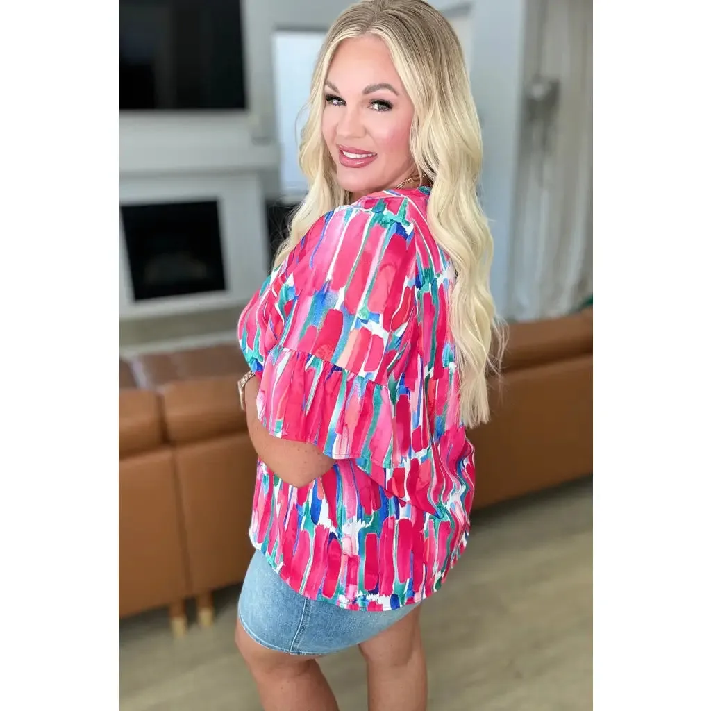 Art Exhibit V-Neck Blouse