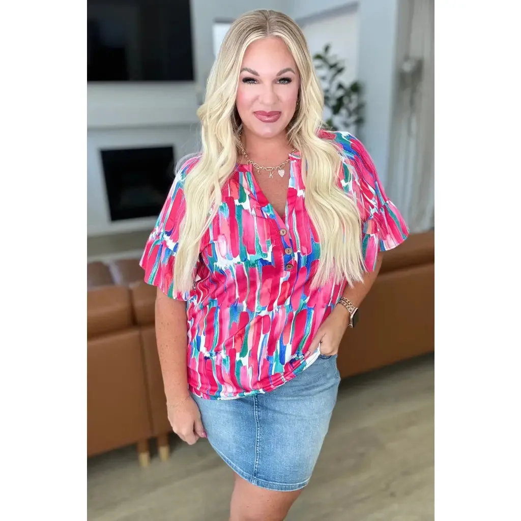 Art Exhibit V-Neck Blouse