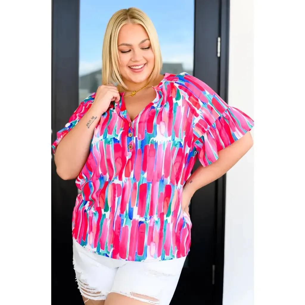 Art Exhibit V-Neck Blouse
