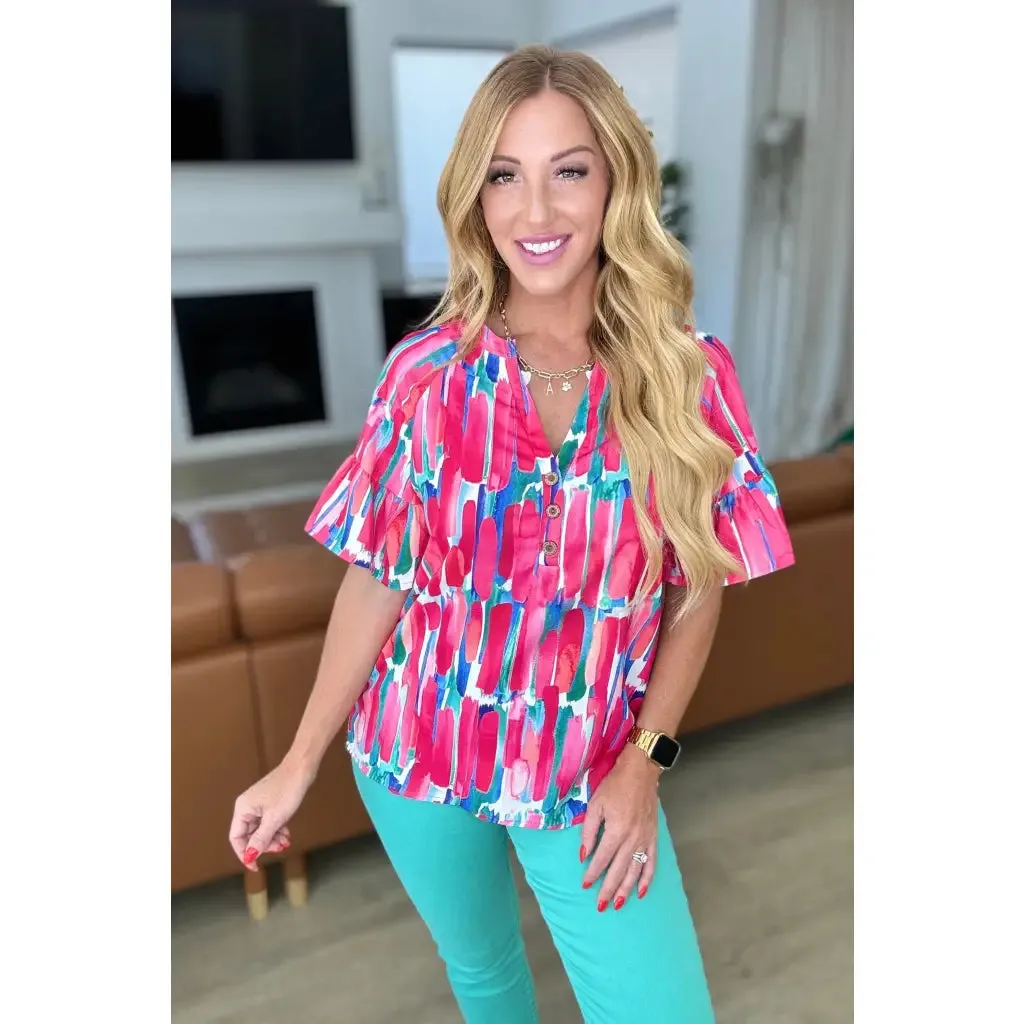 Art Exhibit V-Neck Blouse