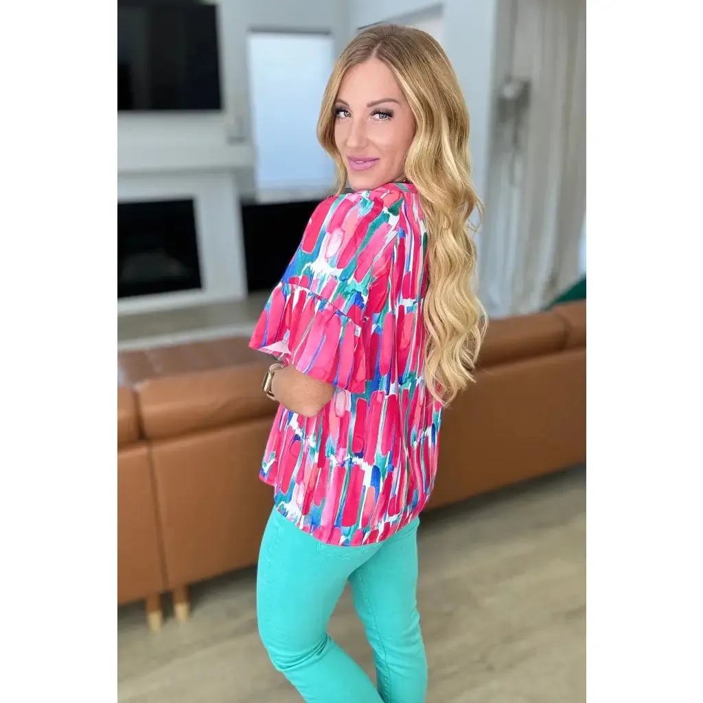 Art Exhibit V-Neck Blouse