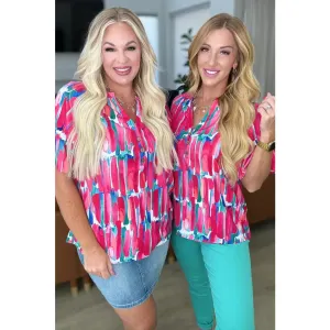 Art Exhibit V-Neck Blouse