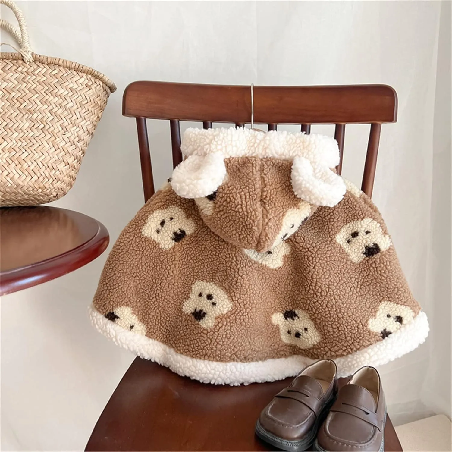 Baby Toddler Boys Girls Wool Blend Winter Hooded Outerwear Capes Poncho Coat Thin Quilted Coat