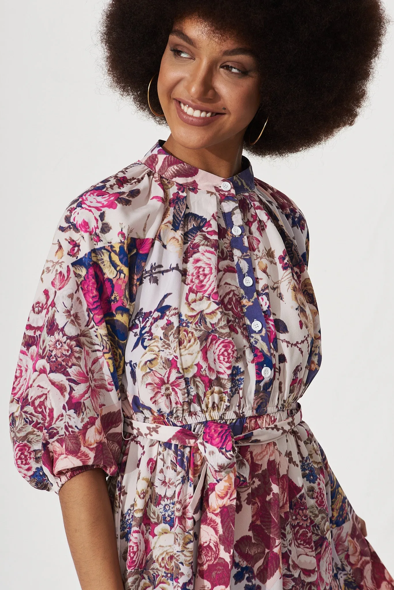 Bilgola Midi Shirt Dress In Lilac Patchwork Floral Print