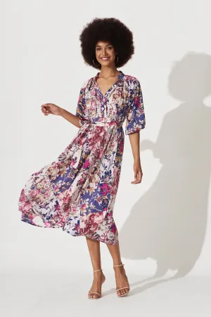 Bilgola Midi Shirt Dress In Lilac Patchwork Floral Print