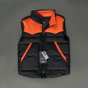 Black & Orange Sleeveless Puffer Jacket
