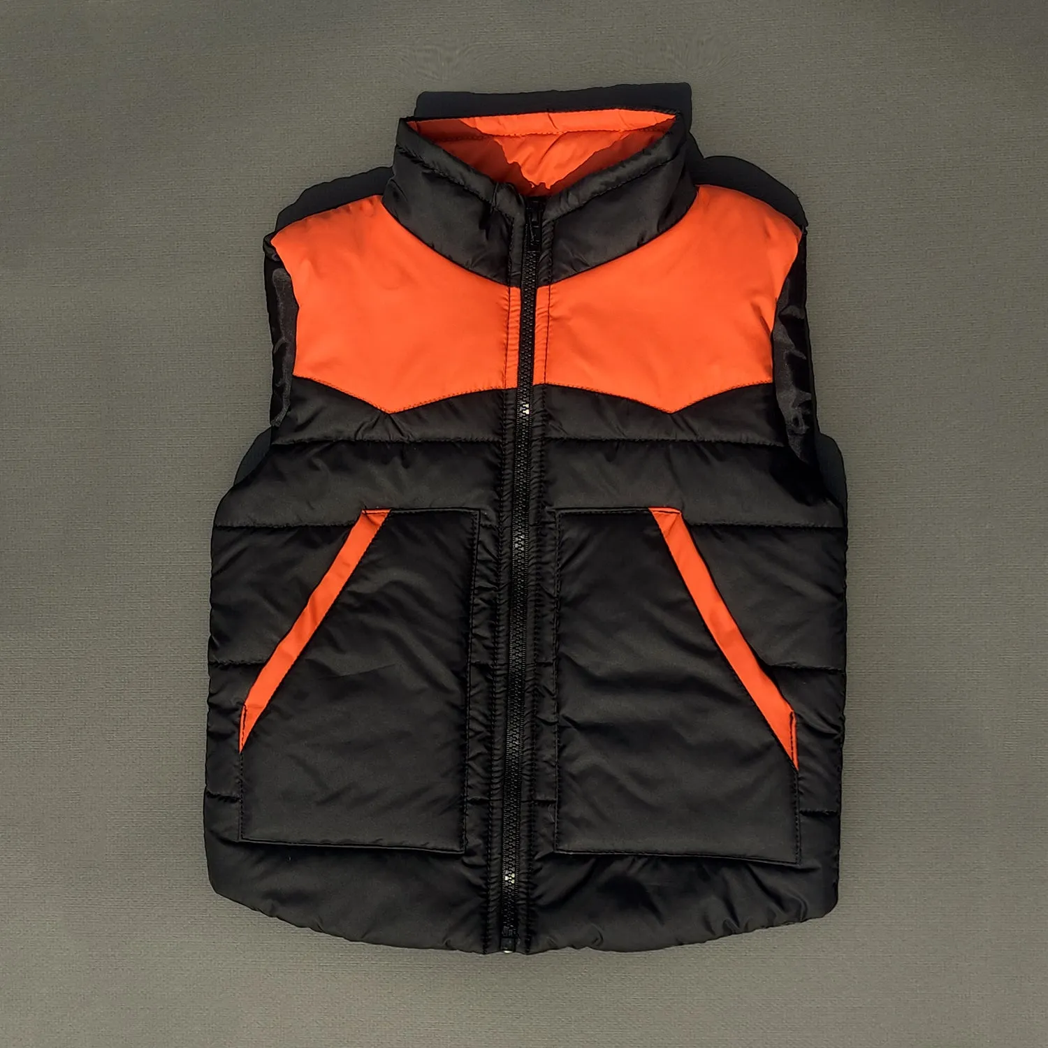 Black & Orange Sleeveless Puffer Jacket