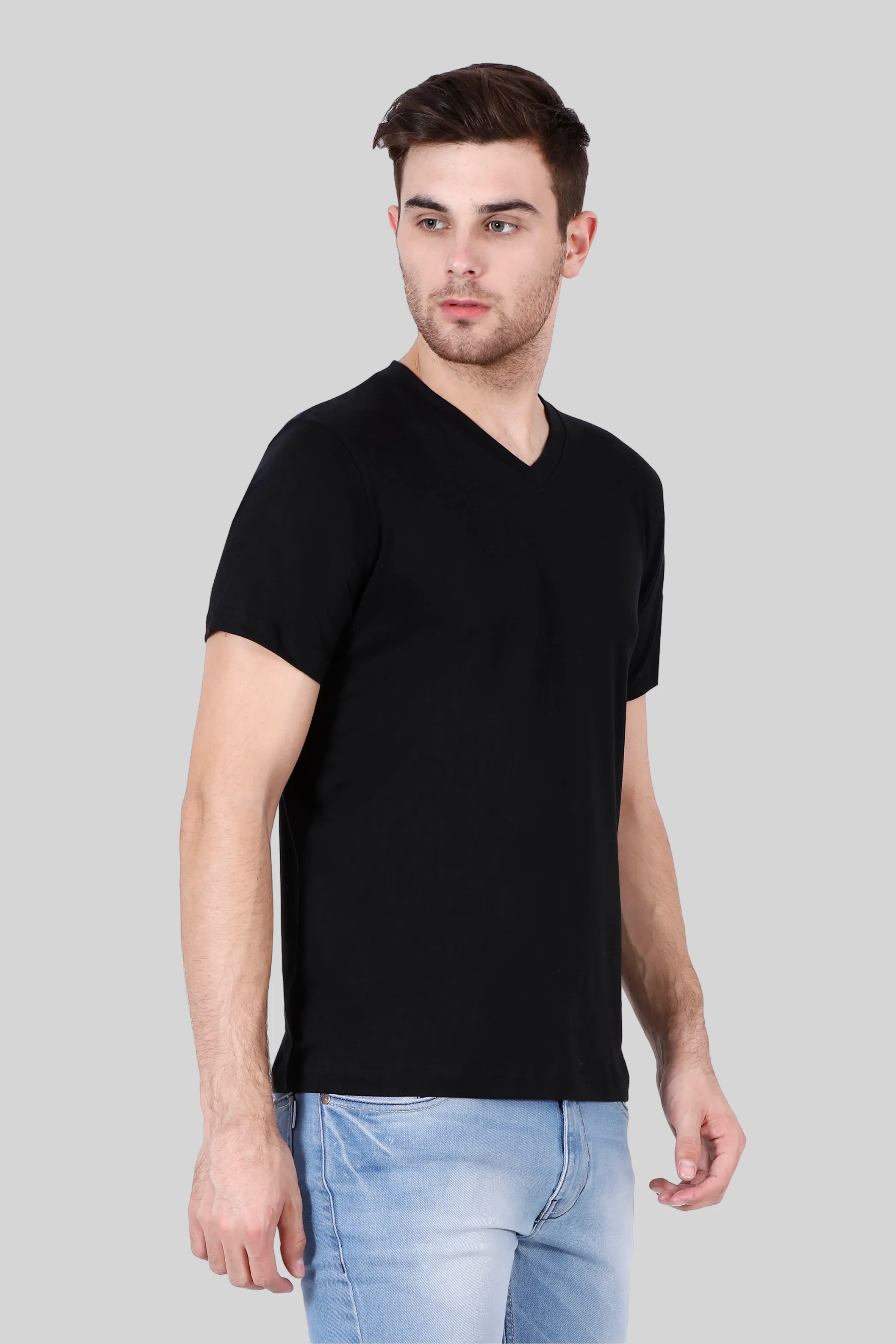 Black V Neck T-shirt for men