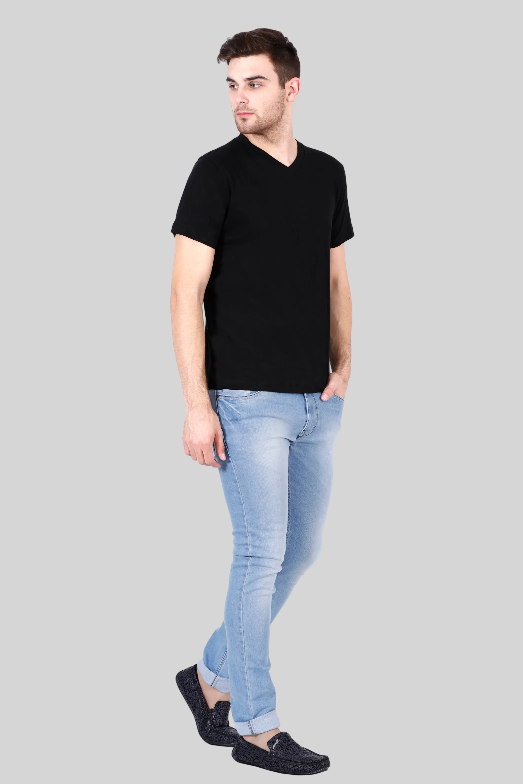 Black V Neck T-shirt for men