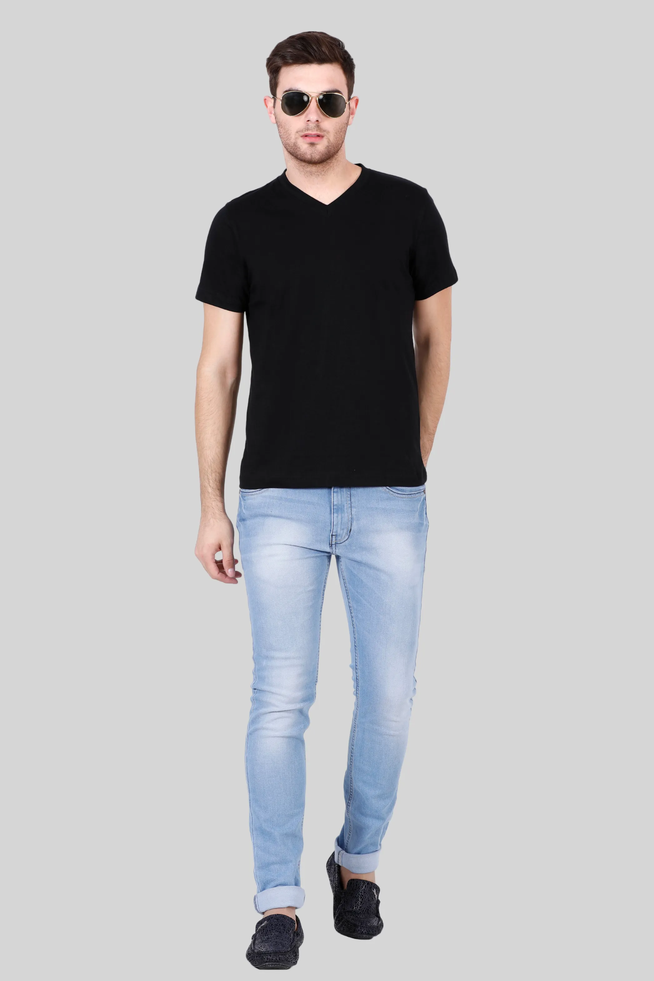 Black V Neck T-shirt for men