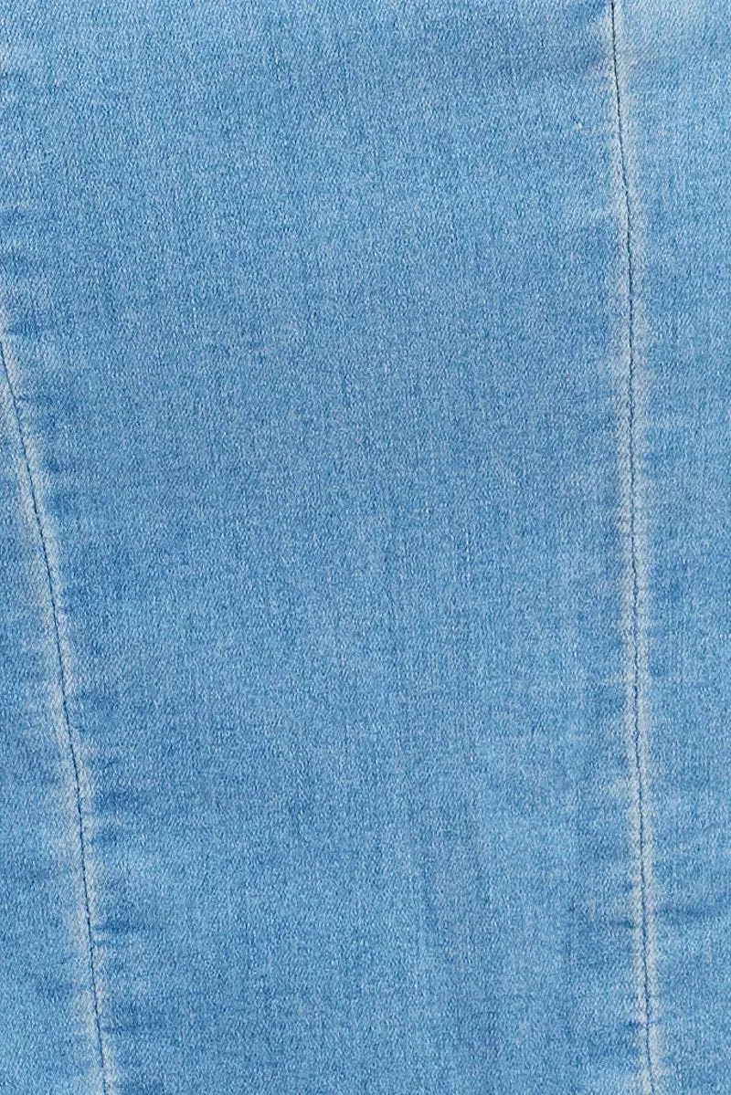 Blue Shoestring Strap Fitted Stretch Denim Mini Dress