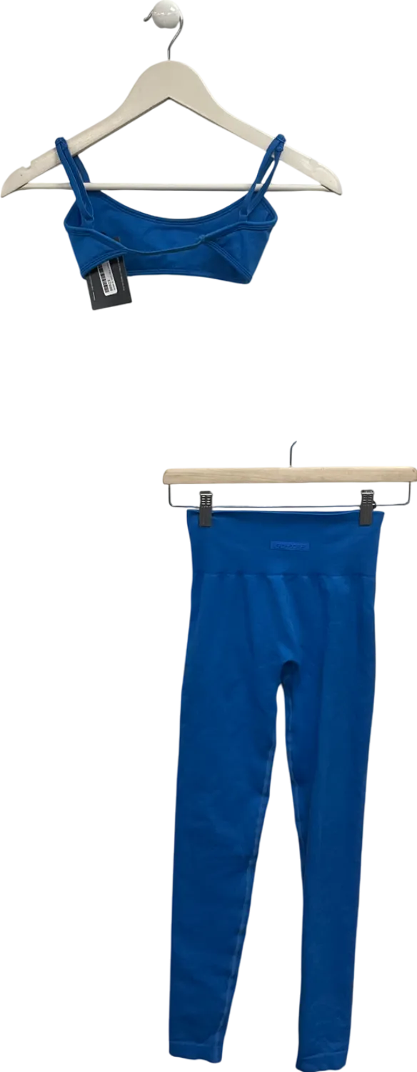 Bo   Tee Blue Seamless Leggings Uk Xs And Micro Crop Top UK XXS