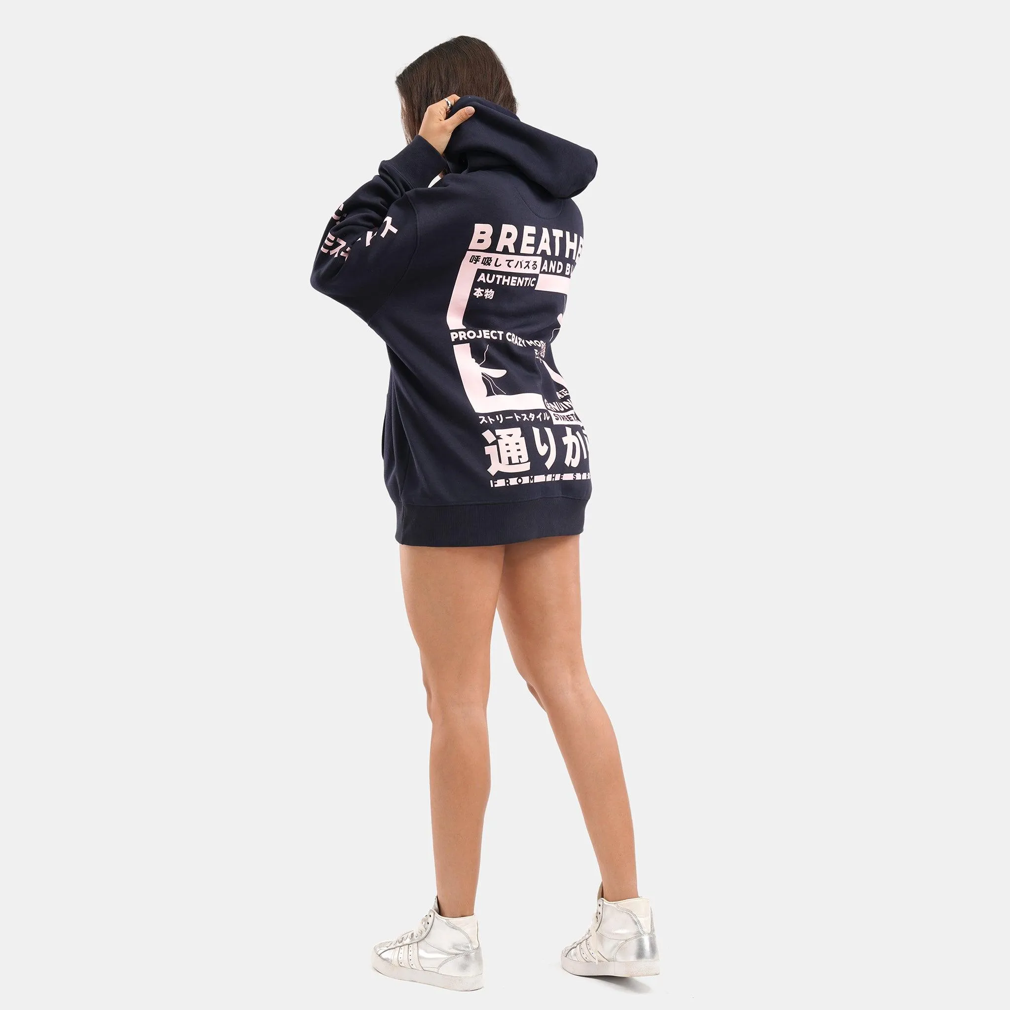 Breathe and Buzz Regular Fleece Hoodie in Navy - Womens