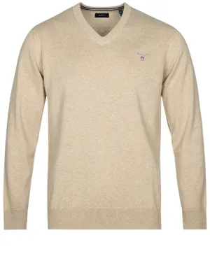 Classic Cotton V-Neck Sand Melange