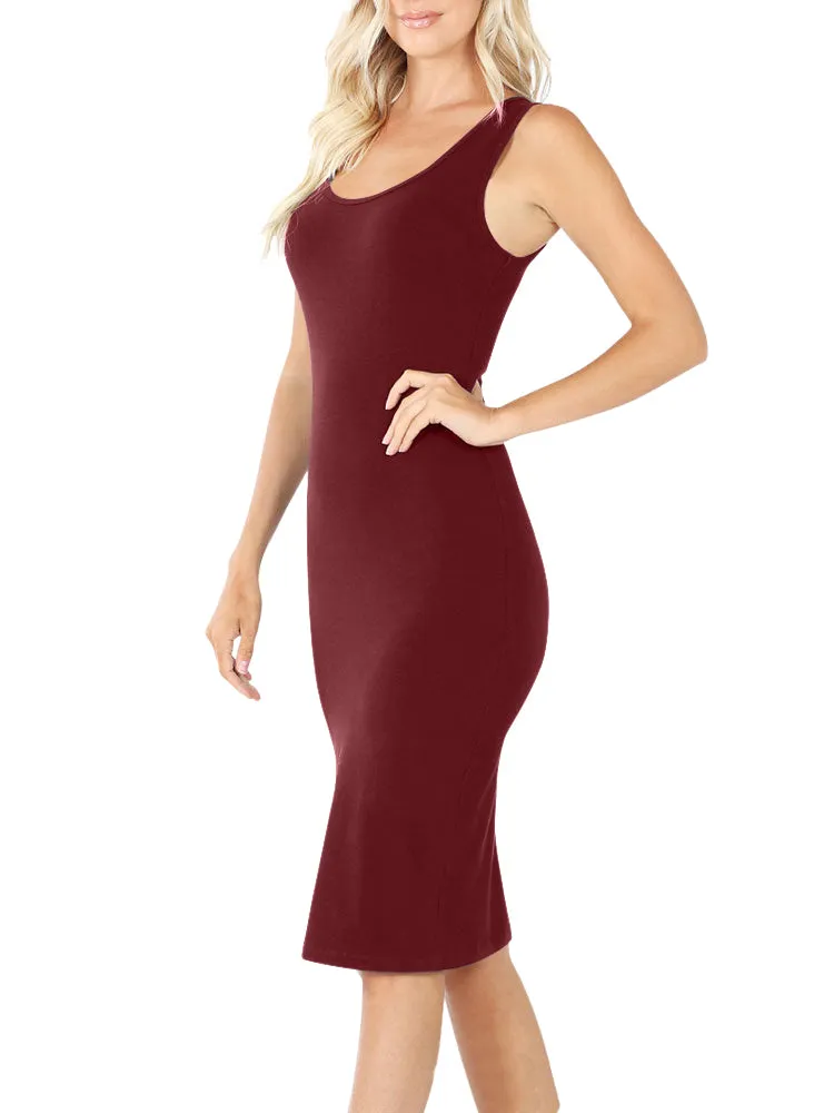 Cotton Sleeveless Bodycon Tank Knee Length Midi Dress