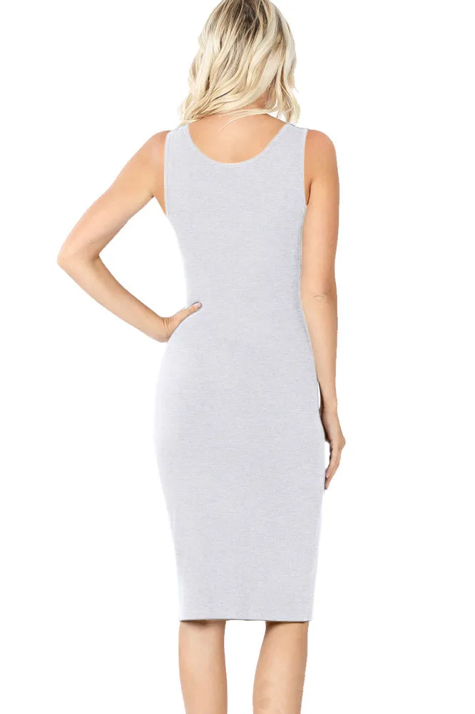 Cotton Sleeveless Bodycon Tank Knee Length Midi Dress