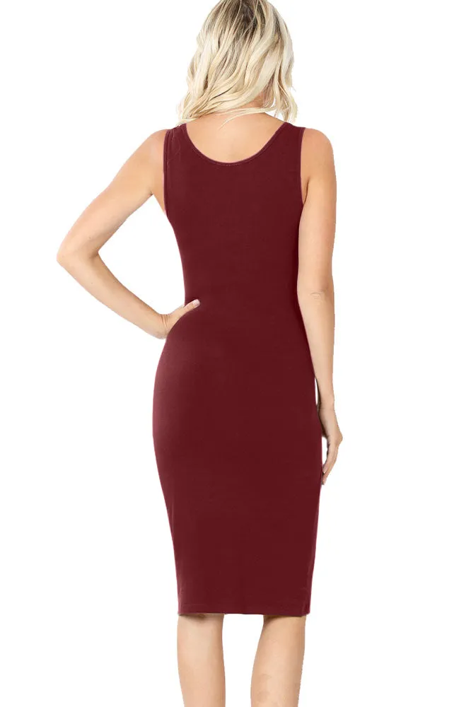Cotton Sleeveless Bodycon Tank Knee Length Midi Dress