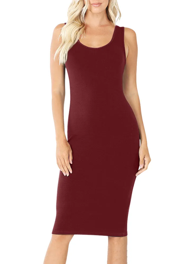 Cotton Sleeveless Bodycon Tank Knee Length Midi Dress
