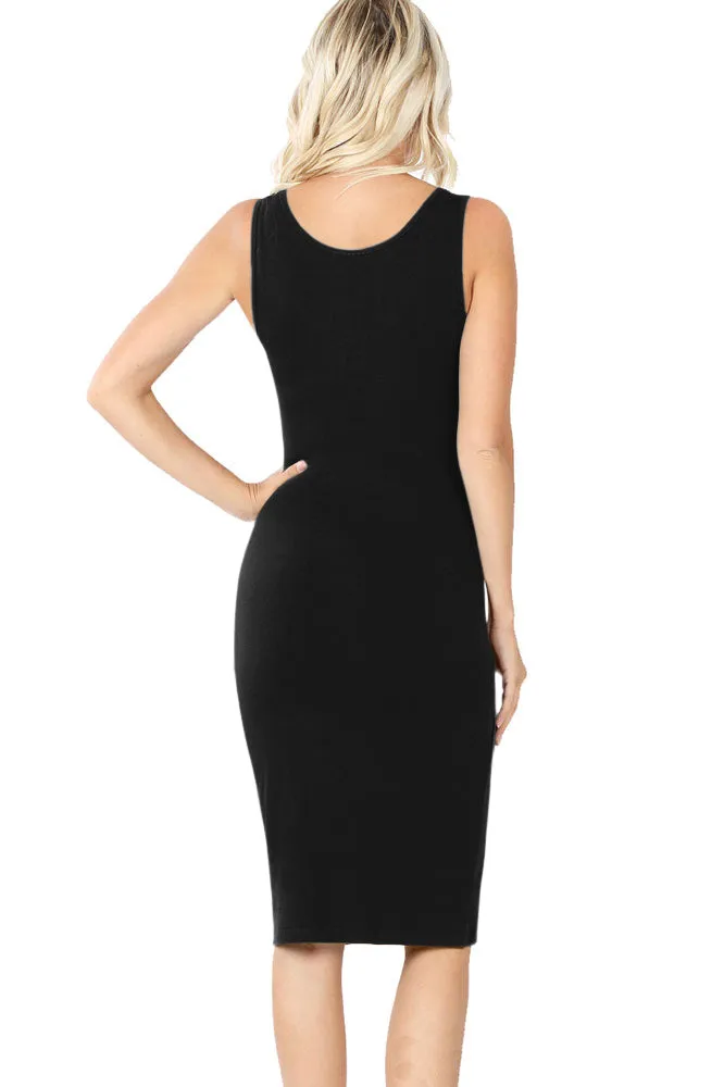 Cotton Sleeveless Bodycon Tank Knee Length Midi Dress