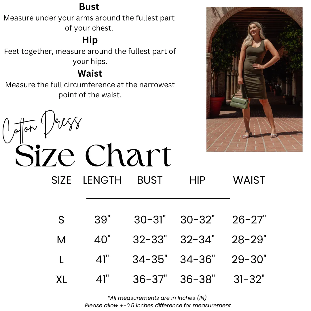 Cotton Sleeveless Bodycon Tank Knee Length Midi Dress