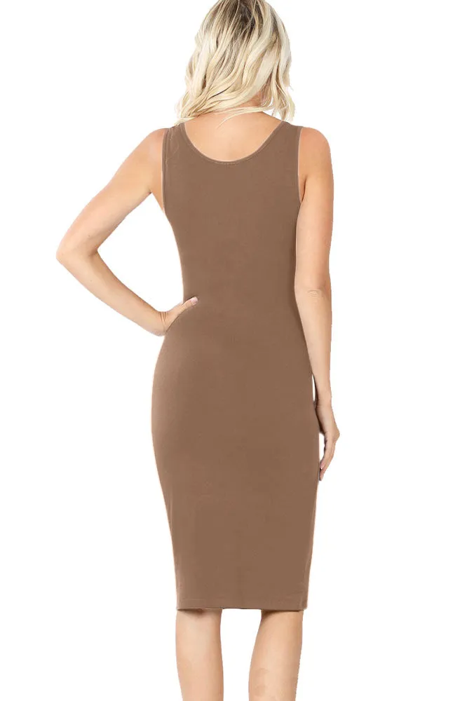 Cotton Sleeveless Bodycon Tank Knee Length Midi Dress