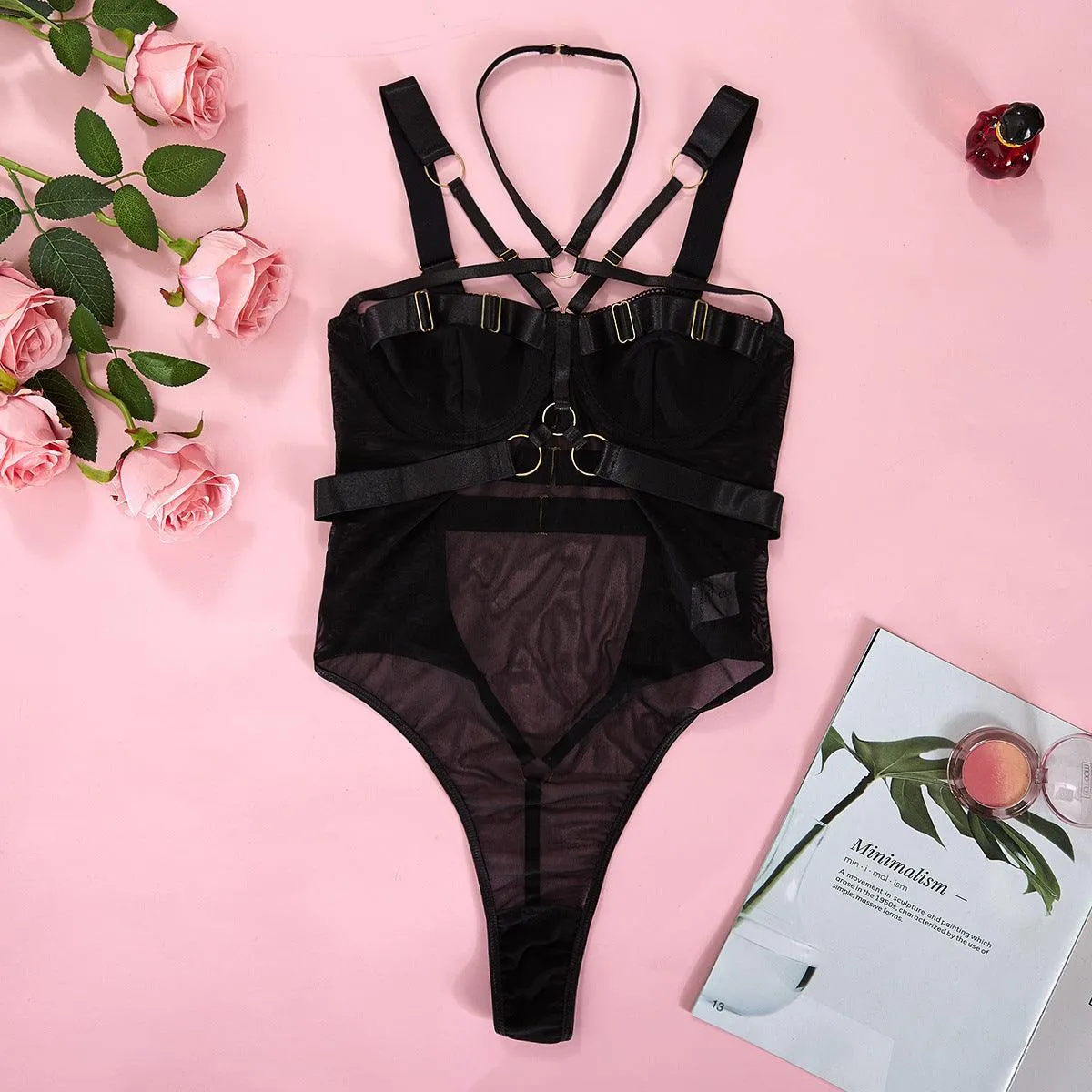 Crossed Shoulder Strap Lingerie