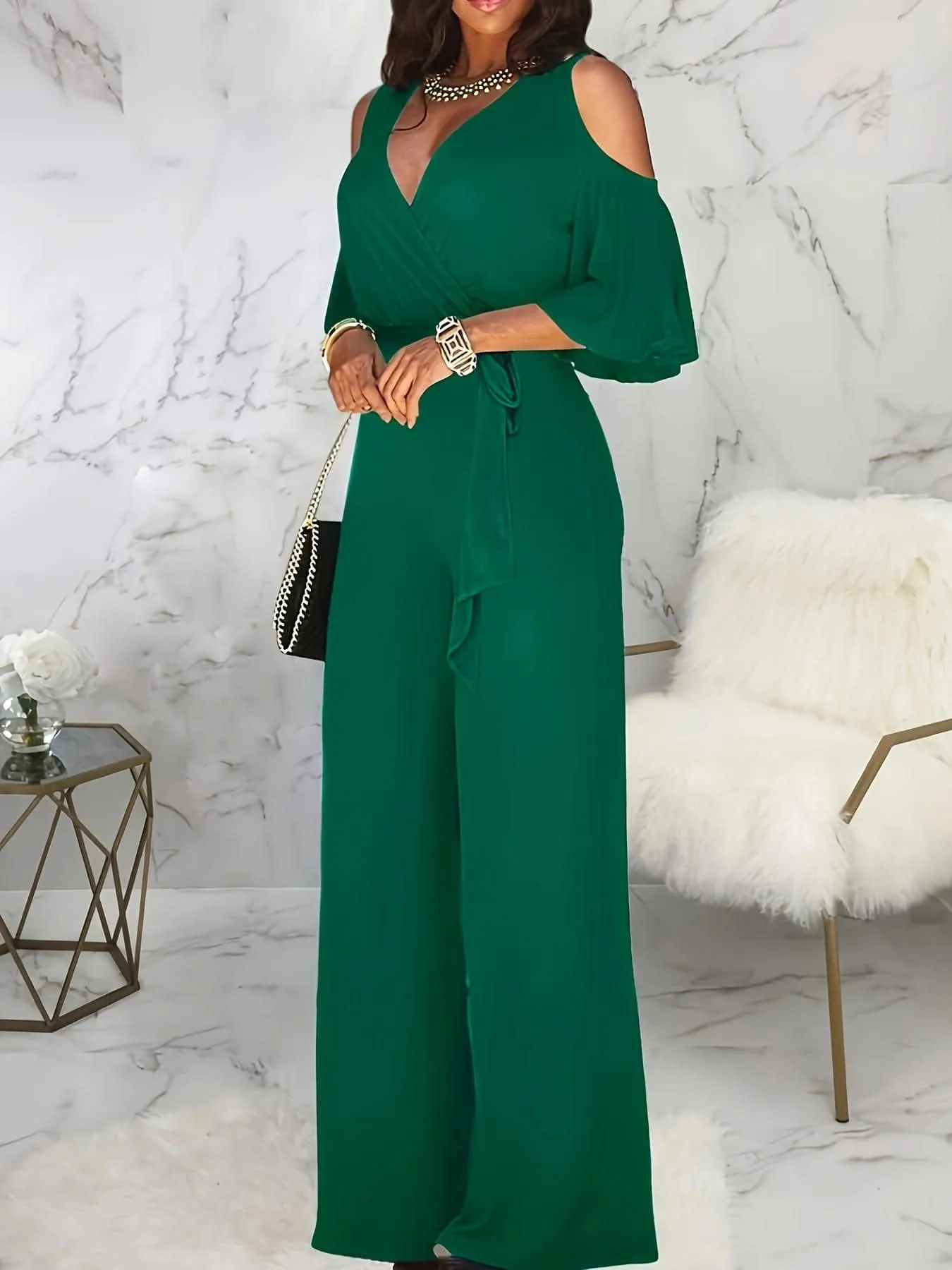 Elegant Cold Shoulder Vneck Jumpsuit