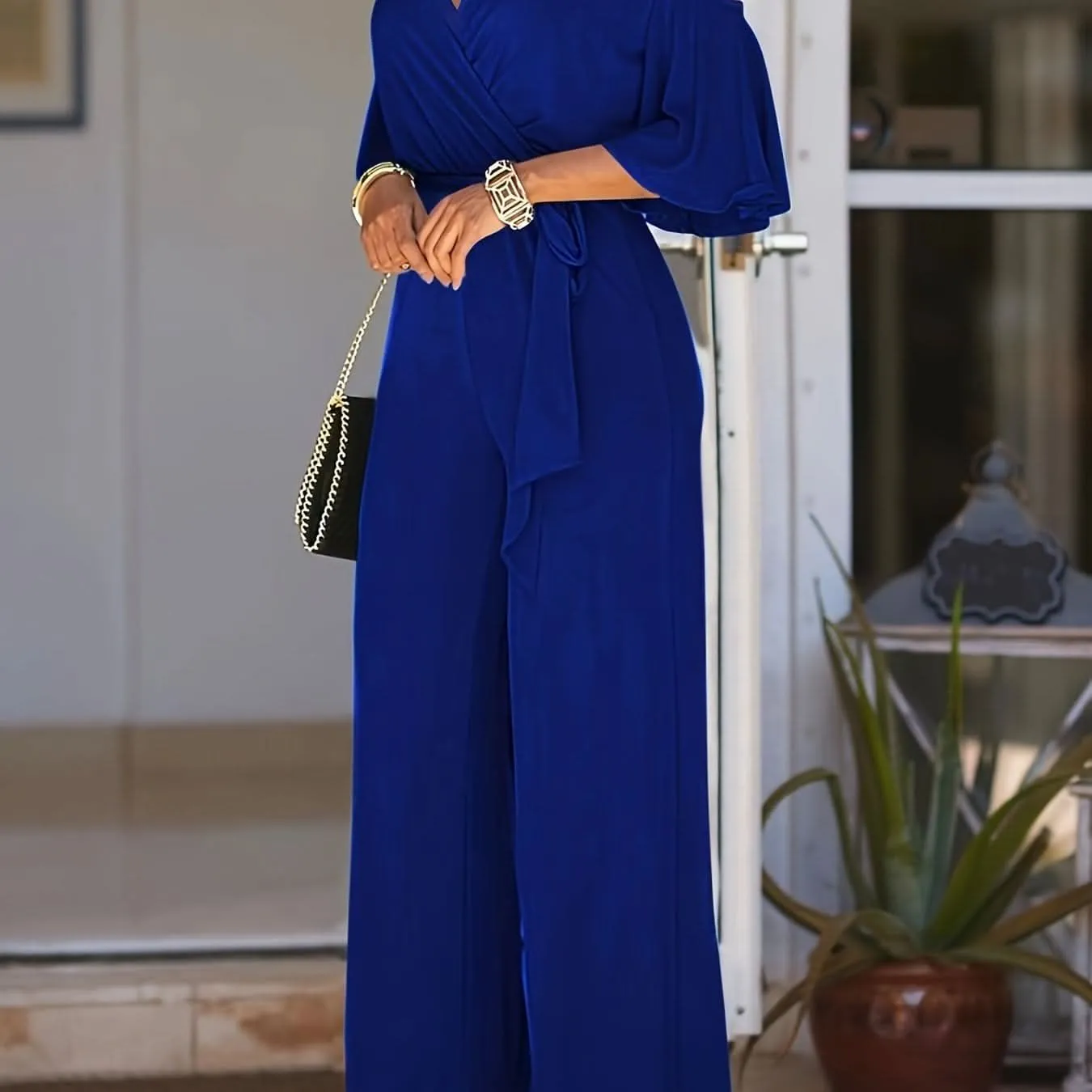 Elegant Cold Shoulder Vneck Jumpsuit