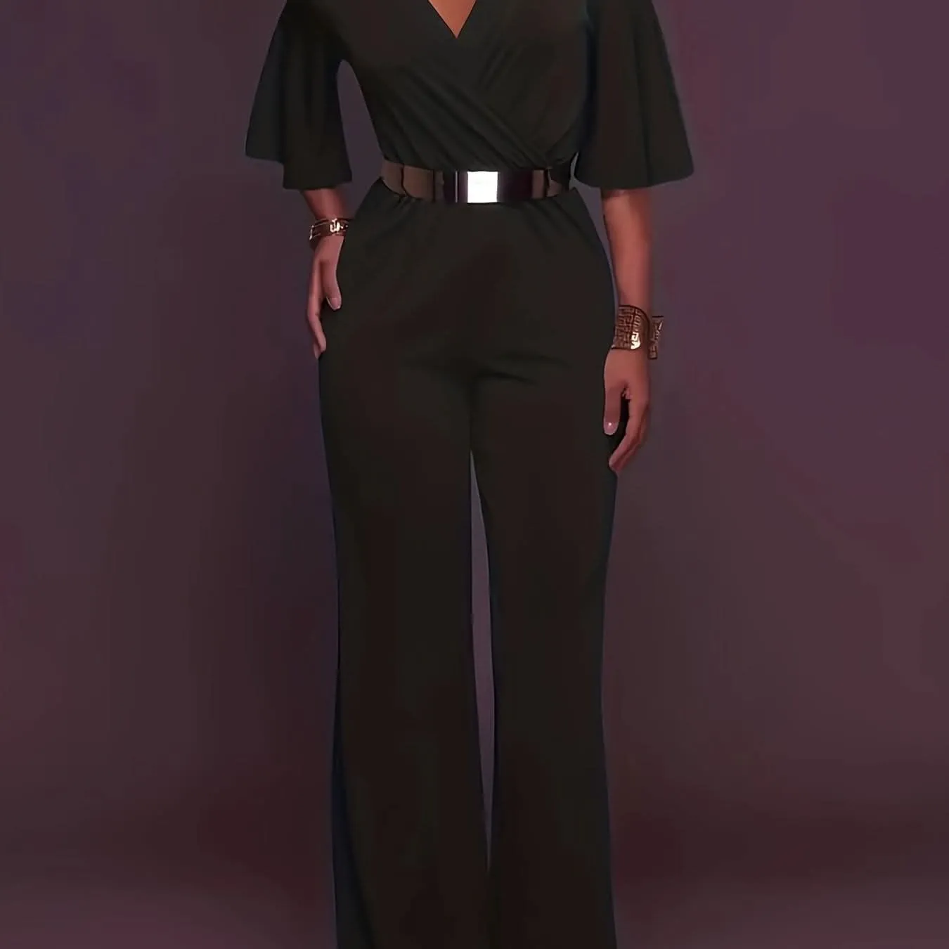 Elegant Cold Shoulder Vneck Jumpsuit