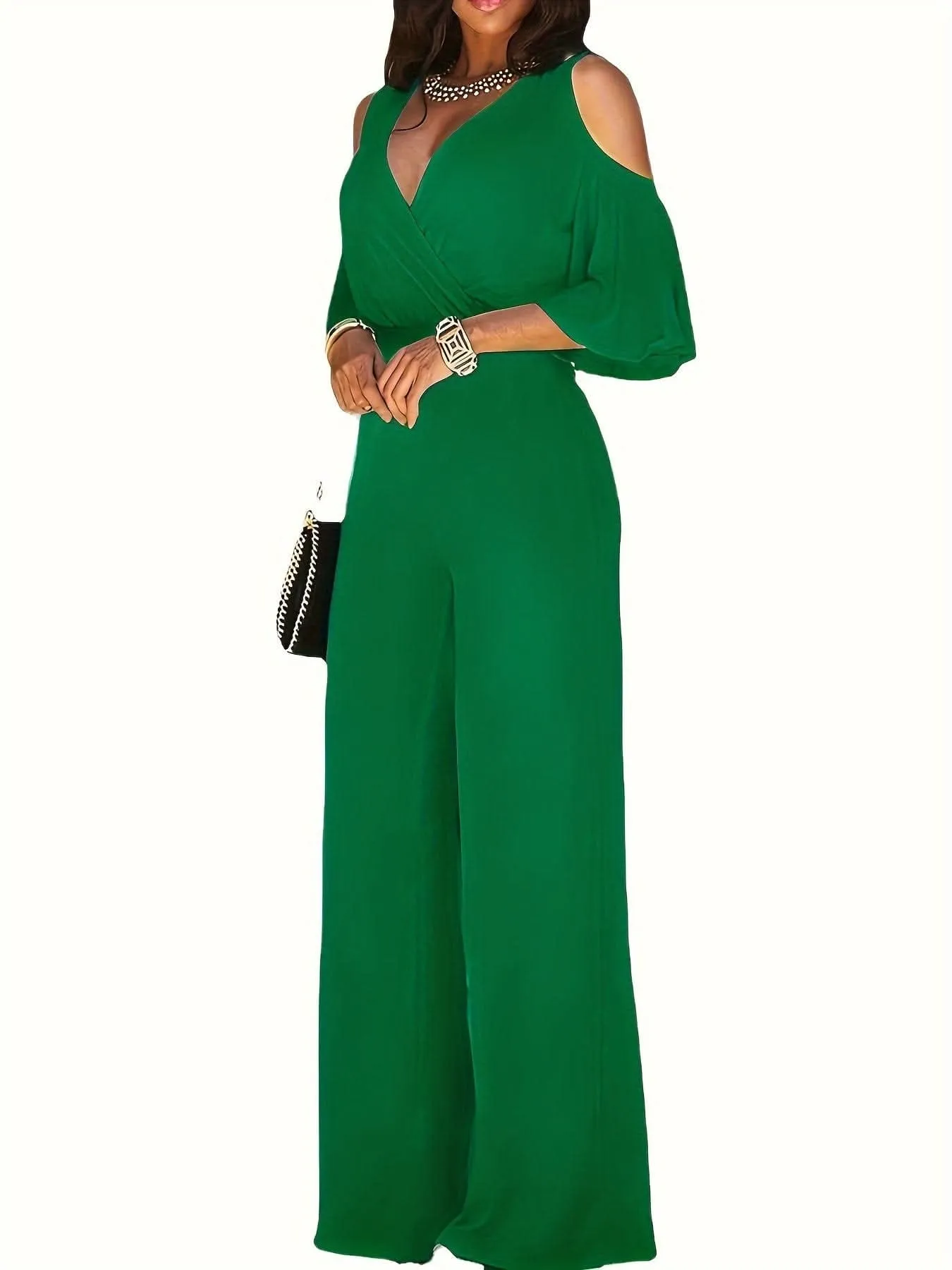 Elegant Cold Shoulder Vneck Jumpsuit