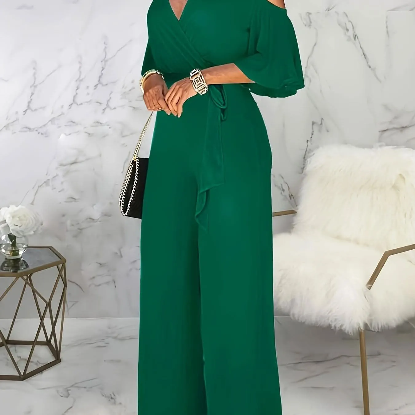 Elegant Cold Shoulder Vneck Jumpsuit