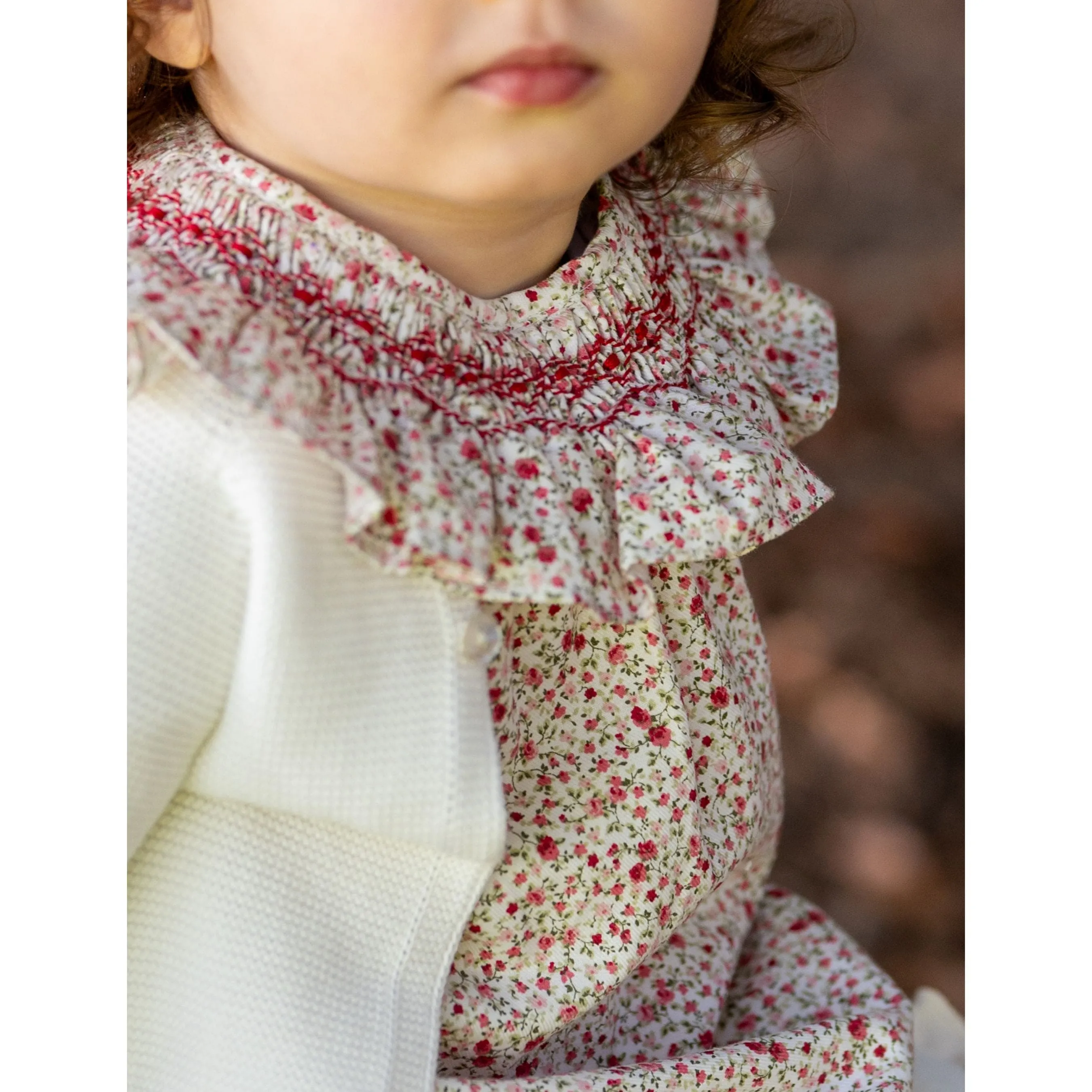 ELSA | Girls Red Hand-Smocked Floral Blouse