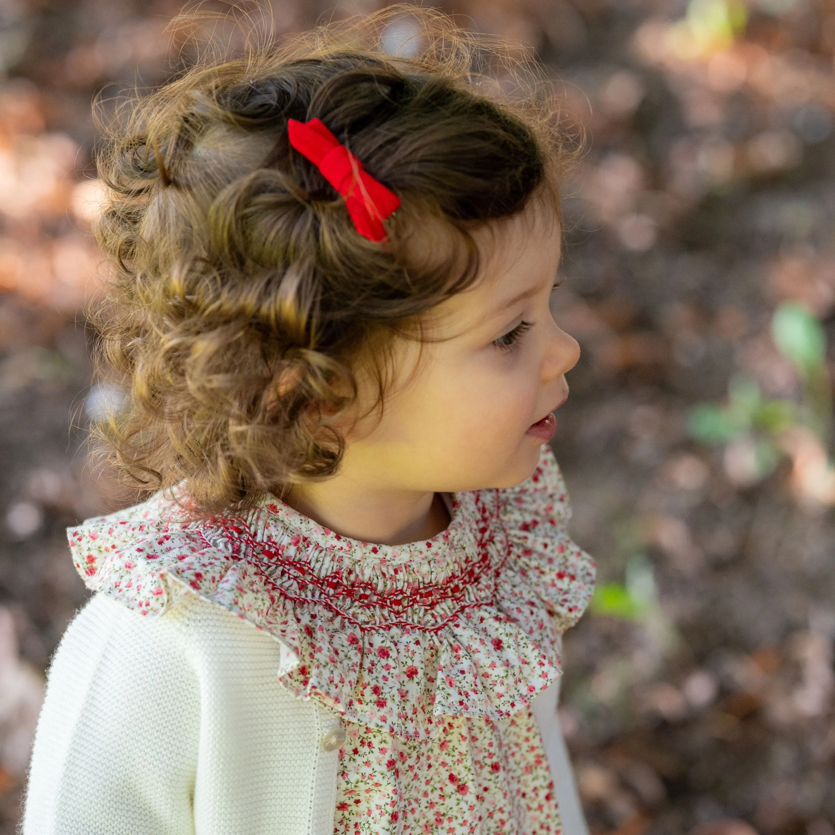 ELSA | Girls Red Hand-Smocked Floral Blouse