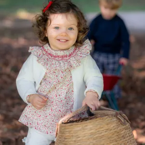 ELSA | Girls Red Hand-Smocked Floral Blouse