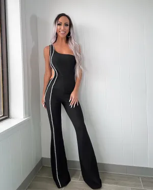 Enchanted One Shoulder Cutout Jumpsuit - Black