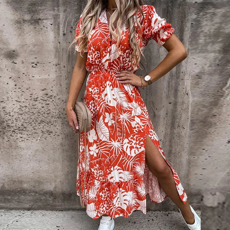 Floral Print Long Split Maxi Dress