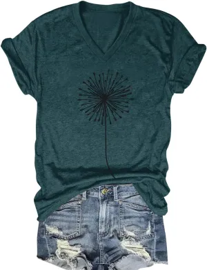 Flower Kindly Shirt for Women Funny Wildflower Plant T-Shirt Bohemian Summer Vacation V Neck Tops