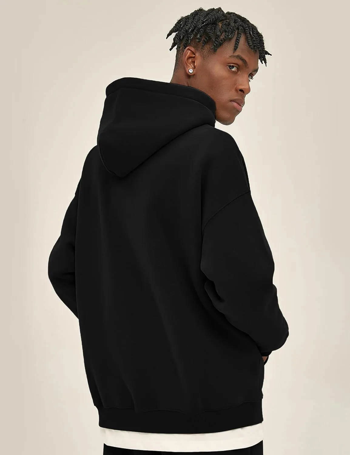 Flygo Mens Zip Up Hoodies Oversized Fleece Long Sleeve Drop Shoulder Hooded Sweatshirt Trendy Vintage Streetwear