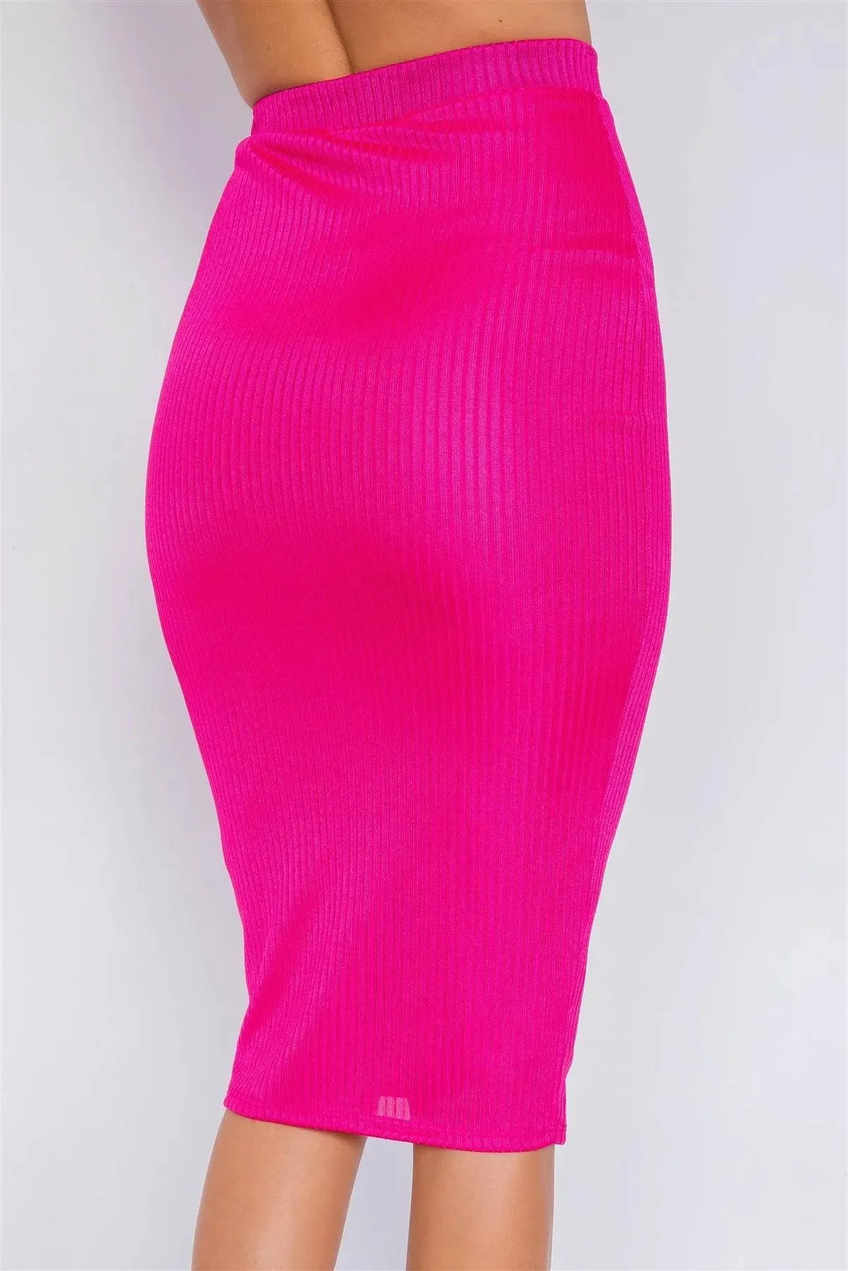 Fuchsia Ribbed Square Neck Crop Top & Mini Bodycon Skirt Set  /3-2-1
