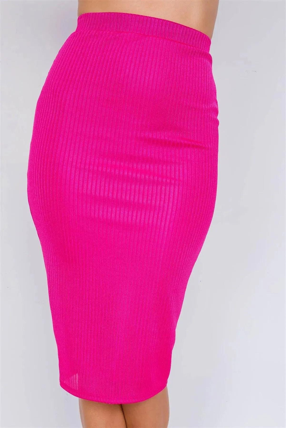 Fuchsia Ribbed Square Neck Crop Top & Mini Bodycon Skirt Set  /3-2-1