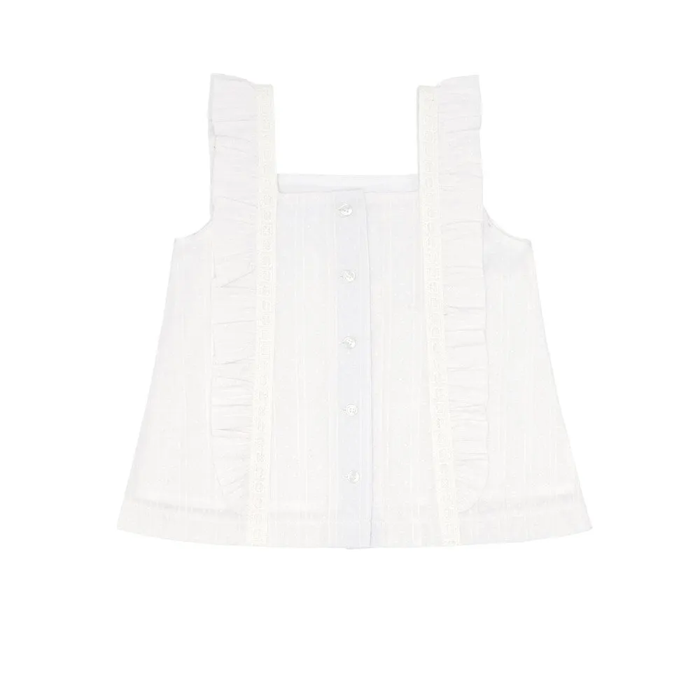 girls gardenia swiss dot ruffle pinafore blouse
