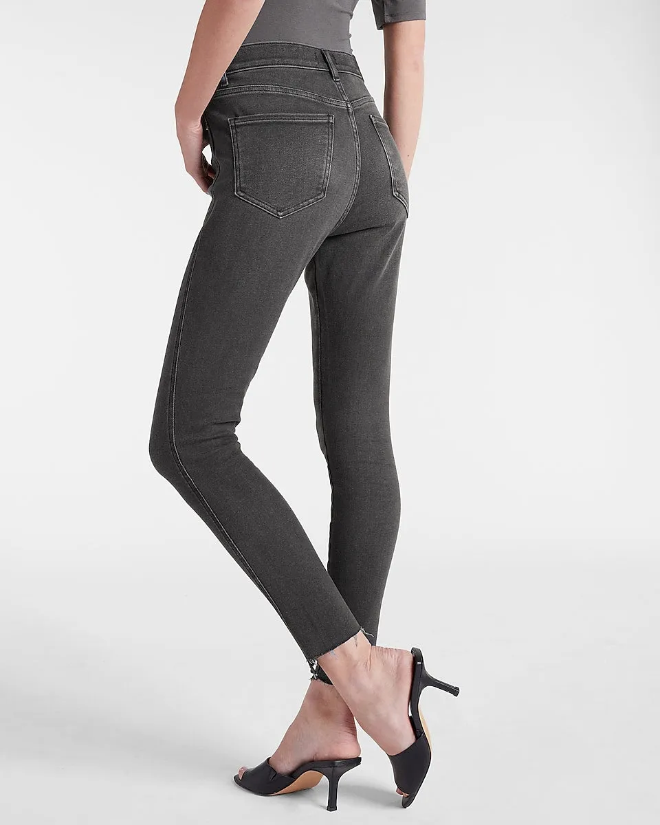 High Waisted Black Detailed Ankle Seam Skinny Jeans in Pitch Black