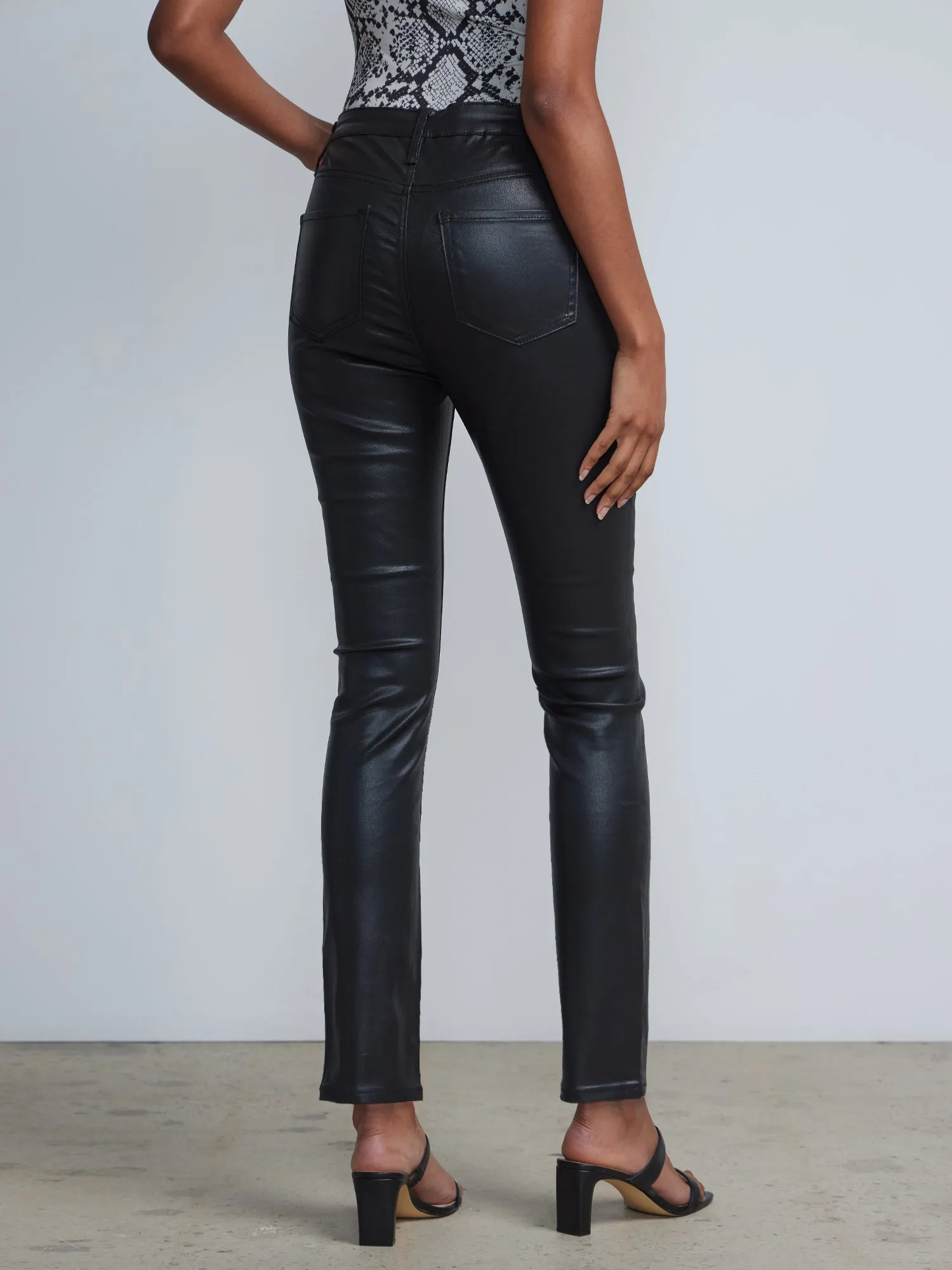 High-Waisted Coated Super-Skinny Jeans - Black